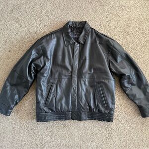 Luna Pier Men’s Black Genuine Leather Bomber Jacket Quilted Lining Size Large